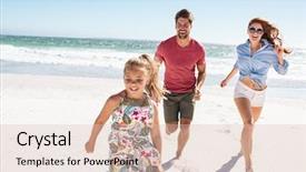  Presentation with family playing board game - Cool new slide deck with family playing on the beach backdrop and a lemonade colored foreground
