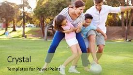  Presentation with soccer - Presentation theme with family playing soccer in park background and a yellow colored foreground