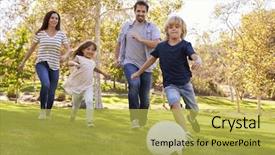  Presentation with dog park dogs plays - Cool new theme with family playing soccer in park backdrop and a yellow colored foreground