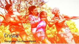  Presentation with tug of war sport - Amazing PPT theme having smiling family playing tug of war in the park backdrop and a gold colored foreground