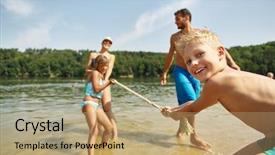 Presentation with tug of war sport - Beautiful theme featuring family playing tug of war backdrop and a coral colored foreground