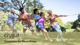  Presentation with tug of war sport - Cool new presentation theme with family playing tug of war backdrop and a yellow colored foreground