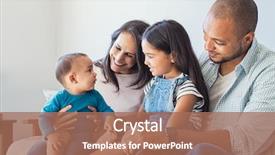  Presentation with living room family - Beautiful PPT theme featuring family playing with happy baby backdrop and a coral colored foreground