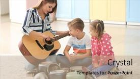  Presentation with band - Presentation theme having playing with kitchenware as music background and a coral colored foreground