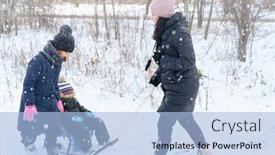  Presentation with winter family - Amazing slides having family-plays-and-sleigh-rides backdrop and a light blue colored foreground