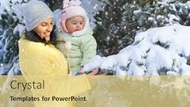  Presentation with winter family - Amazing PPT theme having family-portrait-in-the-winter backdrop and a blonde colored foreground