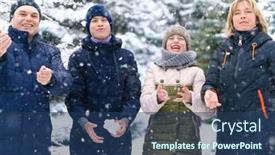  Presentation with parent children - Presentation design with family-portrait-in-the-winter background and a ocean colored foreground