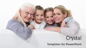  Presentation with generations - Audience pleasing presentation design consisting of family portrait of three generations backdrop and a light gray colored foreground
