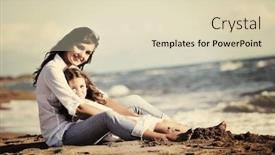  Presentation with mom daughter - Slide set having family portrait of young beautiful mom and daughter on beach background and a soft green colored foreground