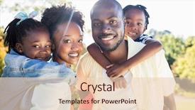  Presentation with portrait happy family smiling - Colorful PPT layouts enhanced with family posing together at park backdrop and a lemonade colored foreground