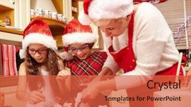  Presentation with gingerbread - Cool new slide deck with family preparing christmas gingerbread in the kitchen backdrop and a red colored foreground