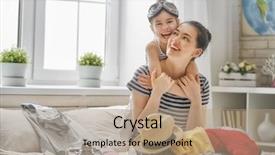  Presentation with mom daughter - Beautiful presentation design featuring go on an adventure happy family preparing for the journey mom and daughter are packing suitcases for the trip backdrop and a coral colored foreground