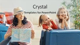  Presentation with journey - PPT layouts featuring go on an adventure happy family preparing for the journey mom and daughters are packing suitcases for the trip background and a light gray colored foreground