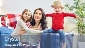  Presentation with rural tourism people adventure - Presentation theme having go on an adventure happy family preparing for the journey mom and daughters are packing suitcases for the trip background and a ocean colored foreground