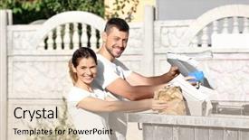  Presentation with depot container - Slide set having family preservation - couple throwing garbage in metal background and a lemonade colored foreground