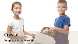  Presentation with bin - PPT theme with family preservation - little children throwing garbage background and a  colored foreground