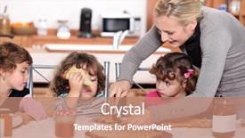  Presentation with mother doing yoga kids - Slide deck with family preservation - mother preparing breakfast for kids background and a coral colored foreground