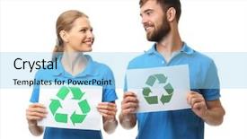  Presentation with recycling paper - Slides featuring family preservation - young couple holding paper sheets background and a arctic colored foreground