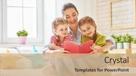  Presentation with family reading - Presentation consisting of family pretty young mother reading background and a coral colored foreground