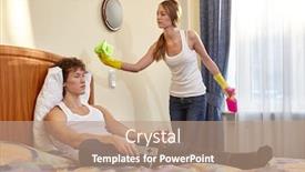  Presentation with family problems - Audience pleasing presentation design consisting of family-problems-young-wife-cleaning backdrop and a coral colored foreground