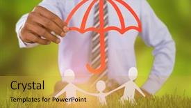  Presentation with umbrella - Audience pleasing theme consisting of family protected by a red backdrop and a gold colored foreground