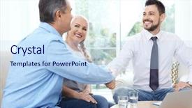  Presentation with health insurance booklet - Amazing PPT theme having family quotes - male insurance agent with clients backdrop and a sky blue colored foreground