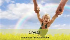  Presentation with baby rainbow - PPT layouts featuring family rainbow - flying baby over natural background background and a yellow colored foreground