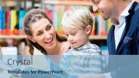  Presentation with family reading - PPT layouts featuring family reading a book in the library mother father and son background and a light blue colored foreground