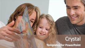  Presentation with family reading - Audience pleasing presentation design consisting of family reading a book backdrop and a coral colored foreground