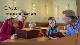  Presentation with family reading - Audience pleasing slide set consisting of family reading menu while sitting backdrop and a coral colored foreground