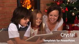  Presentation with family reading - Beautiful PPT theme featuring family reading stories at christmas backdrop and a tawny brown colored foreground