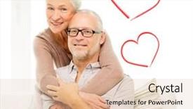  Presentation with family holding hands - Beautiful PPT theme featuring family relations love age and people concept - happy senior couple hugging and holding hands on sofa at home with red heart shapes backdrop and a lemonade colored foreground