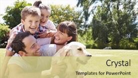  Presentation with family pet - Colorful slide set enhanced with family relaxing in garden backdrop and a blonde colored foreground