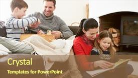  Presentation with family reading - Slide set consisting of family relaxing indoors playing chess background and a tawny brown colored foreground