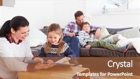  Presentation with relaxing - PPT theme featuring family relaxing indoors together background and a red colored foreground