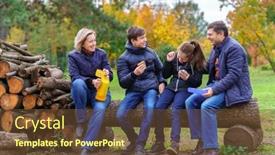  Presentation with children talking - Cool new presentation theme with family-relaxing-outdoor-in-autumn backdrop and a tawny brown colored foreground