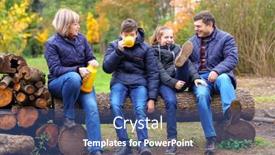  Presentation with children talking - Slide set consisting of family-relaxing-outdoor-in-autumn background and a ocean colored foreground