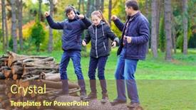  Presentation with children talking - Colorful slide set enhanced with family-relaxing-outdoor-in-autumn backdrop and a tawny brown colored foreground