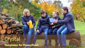  Presentation with children talking - Beautiful theme featuring family-relaxing-outdoor-in-autumn backdrop and a tawny brown colored foreground