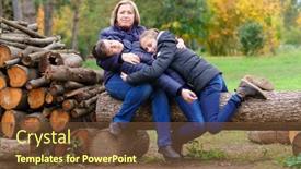  Presentation with children parents - Cool new PPT layouts with family-relaxing-outdoor-in-autumn backdrop and a tawny brown colored foreground