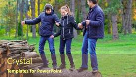  Presentation with children talking - PPT theme with family-relaxing-outdoor-in-autumn background and a tawny brown colored foreground