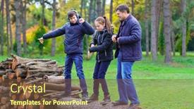  Presentation with children talking - PPT theme having family-relaxing-outdoor-in-autumn background and a tawny brown colored foreground
