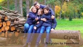  Presentation with children talking - Presentation theme featuring family-relaxing-outdoor-in-autumn background and a coral colored foreground