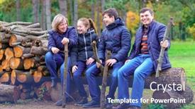  Presentation with children talking - PPT theme with family-relaxing-outdoor-in-autumn background and a ocean colored foreground