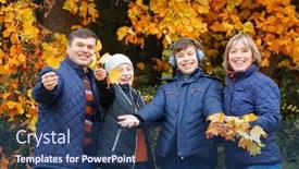  Presentation with children talking - Audience pleasing PPT theme consisting of family-relaxing-outdoor-in-autumn backdrop and a ocean colored foreground