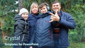  Presentation with children talking - Beautiful PPT theme featuring family-relaxing-outdoor-in-autumn backdrop and a ocean colored foreground
