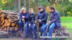  Presentation with children talking - Audience pleasing slide set consisting of family-relaxing-outdoor-in-autumn backdrop and a ocean colored foreground