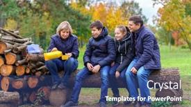  Presentation with children talking - Colorful theme enhanced with family-relaxing-outdoor-in-autumn backdrop and a ocean colored foreground