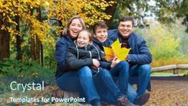  Presentation with children talking - PPT layouts with family-relaxing-outdoor-in-autumn background and a ocean colored foreground