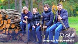  Presentation with children talking - Slide set consisting of family-relaxing-outdoor-in-autumn background and a ocean colored foreground